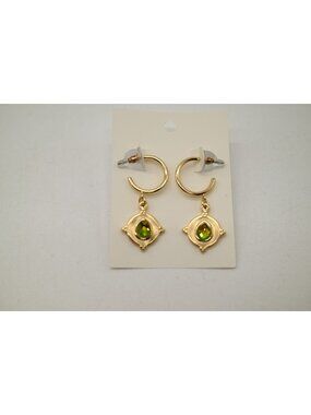 NWT Dylan Jewelry Gold Tone Green Crystal Dangle Drop Hoop Earrings Statement